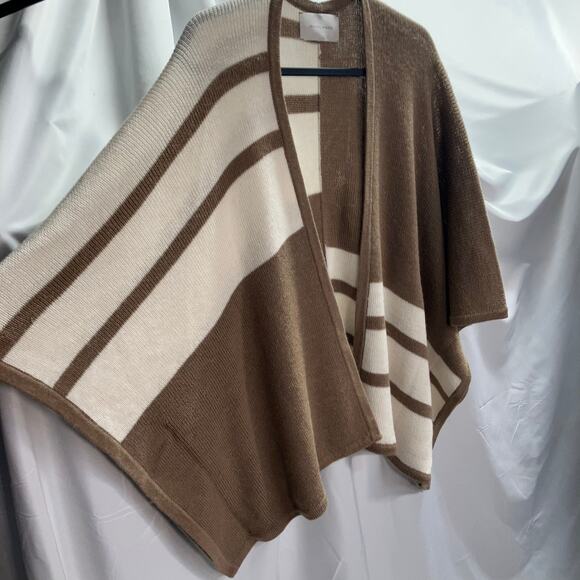 Brochu Walker Open Front Sweater Womens One Size Knit Brown Cream Luxury - Picture 4 of 15